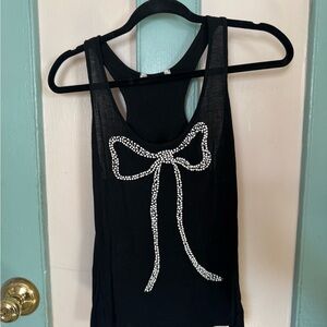 Elegant Black Tank Top with Rhinestone Bow